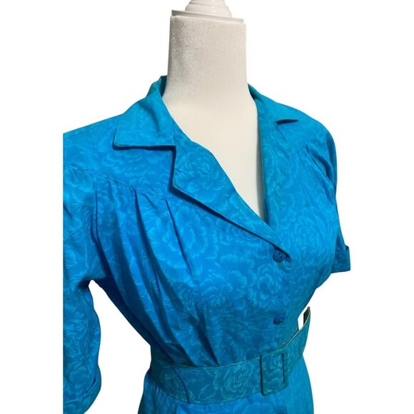 Vintage Teal Cotton Belted Shirt Dress Oop! California - Picture 2 of 7
